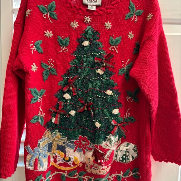 Tiara Red Sweater with Tree & Festive Accents small - Picture 2 of 12